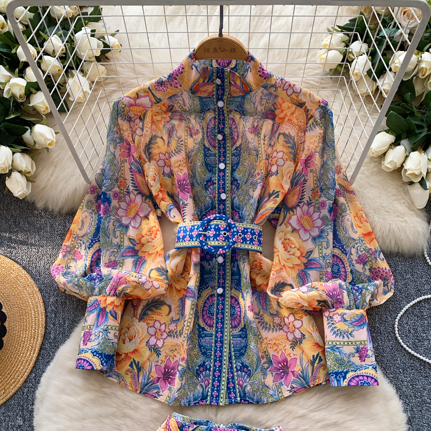 Two Piece Dress Women Summer 2Pcs Ladies Suit Women Shorts Set Long Sleeve Turtleneck Chiffon Top Shorts Two Piece Set Women Outfits conjunto femenino