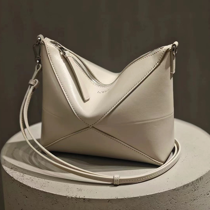 Cowhide Puzzle Pouch Mahjong Hammock Hobo Hanging Bed Underarm Gate Folding Geometry Bag Female 2025