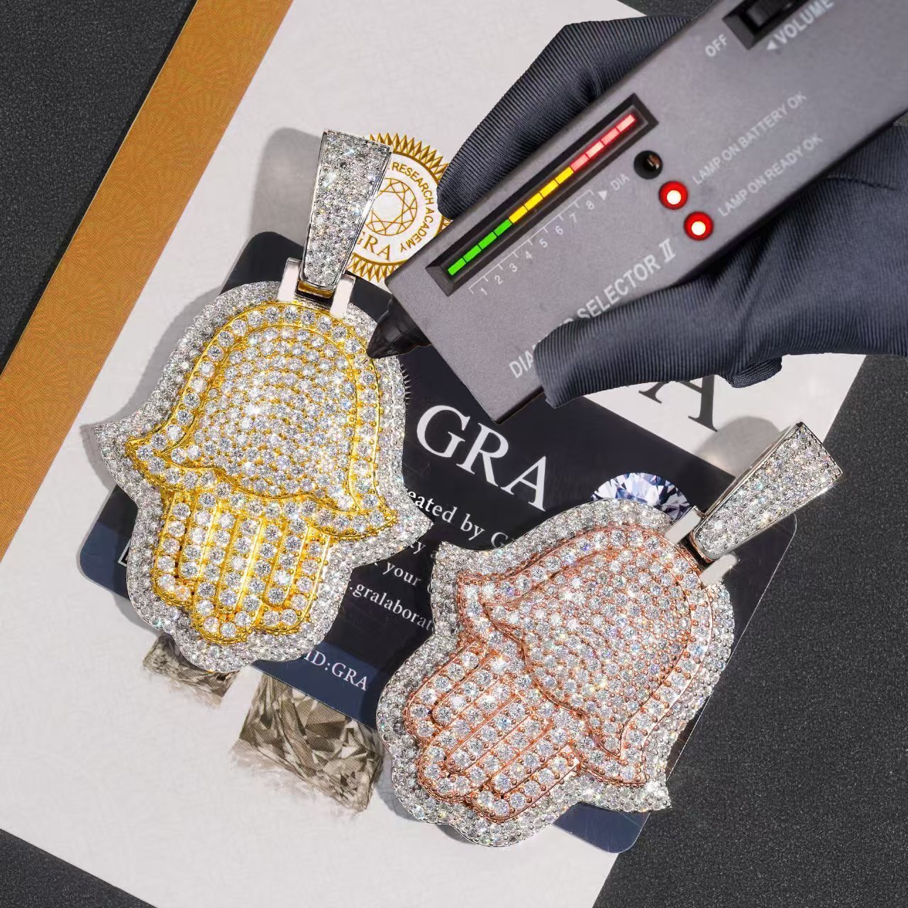 Top-level Fashionable new S925 pure silver inlaid D-color VVS moissanite Fatima hand pendant hip-hop trendy brand Moissanite pendant necklace
