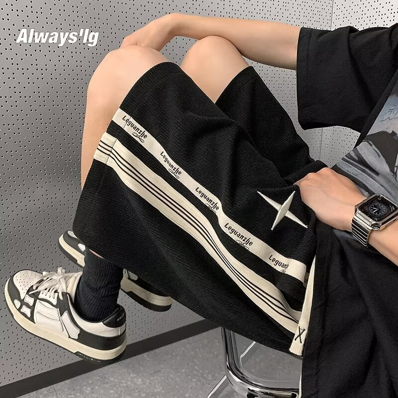 Fashion Designer American High Street Striped Embroidered Woven Casual Shorts For Men S Summer Loose Fit Plus Size Trendy Brand Sports Running Five Qu