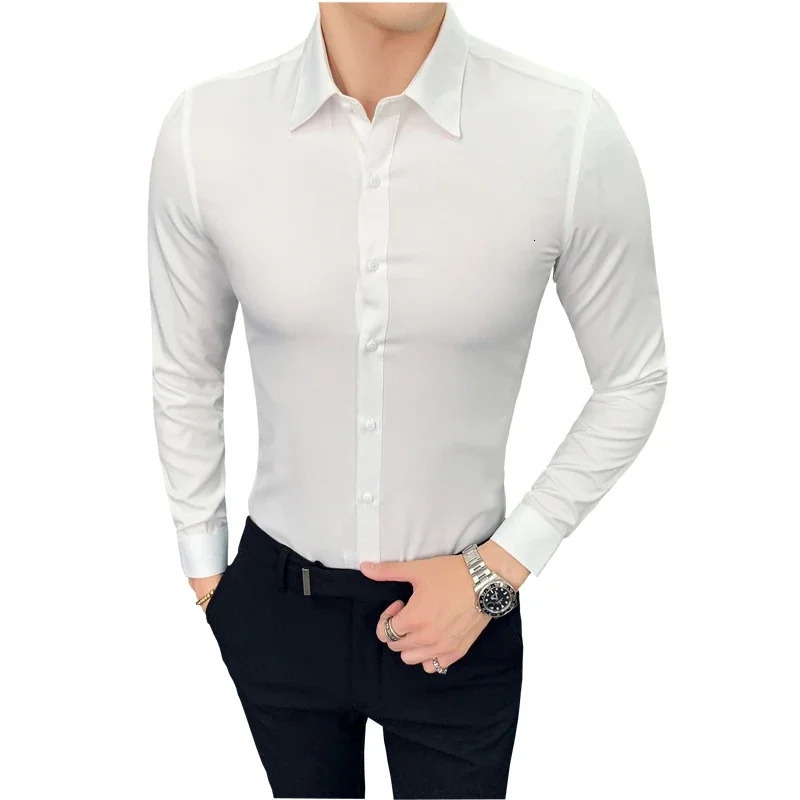 Plus Size 7XL-S Long Sleeve Shirt For Men Formal Business Solid Slim Fit Shirts High Quality Homme Social Casual Shirt 250321