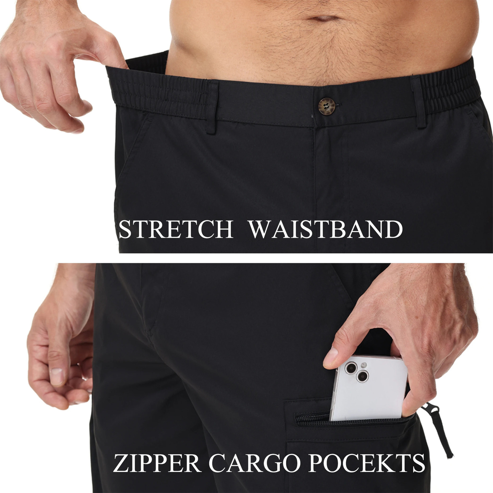 Mens summer breathable cargo shorts loose and casual elastic waist with multiple pockets suitable for outdoor sports and daily wear 250321