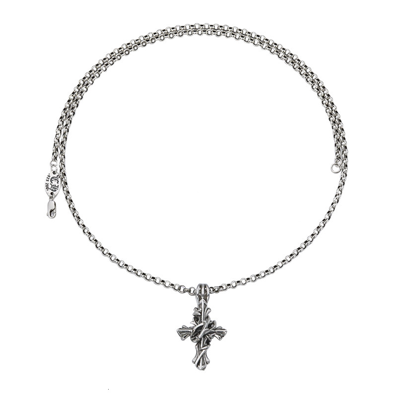 S925 Sterling Silver Vintage vine Cross Necklace Pendant mens and womens street personality trend Pendant