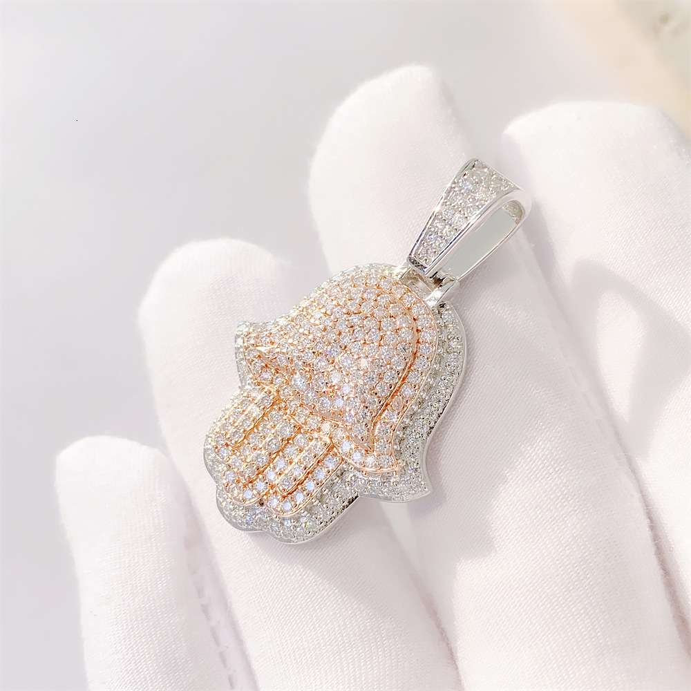 Hiphop Jewelry 925 Silver Moissanite Pendant Hiphop Two Color Palm Pendant Trendy