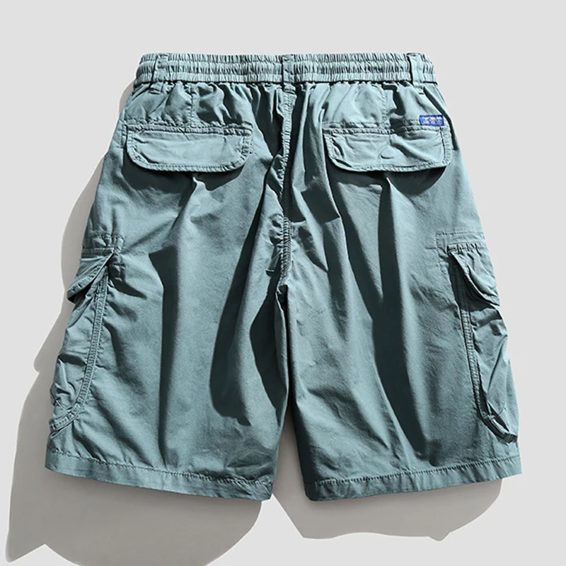 Mens summer retro cotton cargo shorts mens multi pocket Bermuda beach shorts mens solid shorts 250321