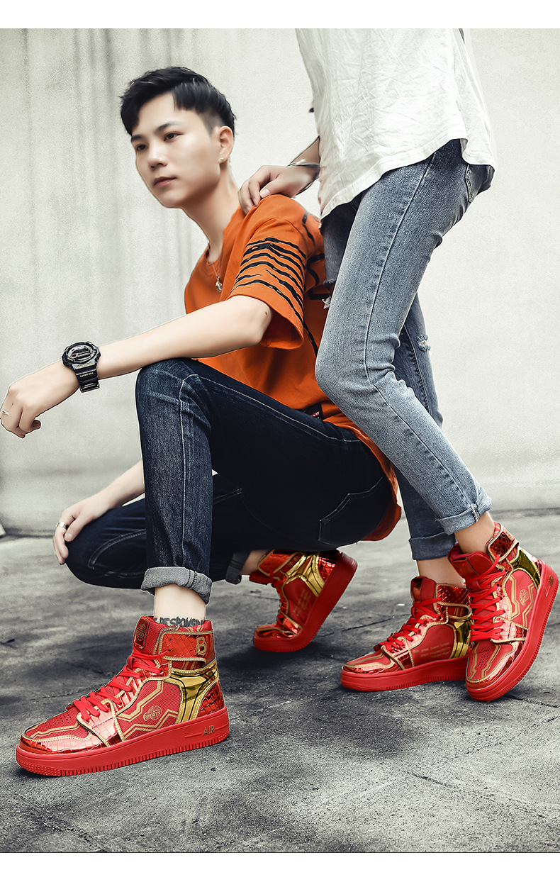 2025 new Men's high-top casual sports shoes with thick soles bright surface foreign trade bestseller, and anime co-branded for couples