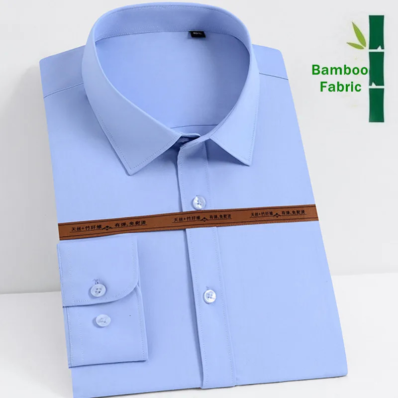 Fashionable blue black white mens dresses long sleeved shirts classic solid bamboo fabric mens social office shirts 250321