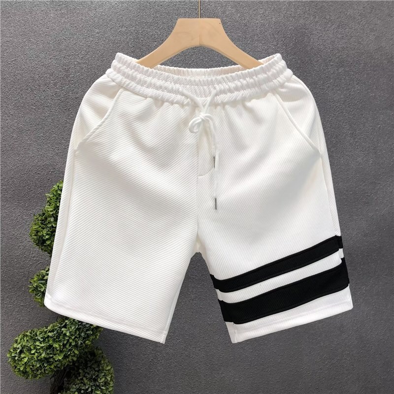 2025S Fashion Designer Trendy Striped Five Quarter Sport Pants Simple White Shorts Summer Thin Fit Men S Loose Beach Pants