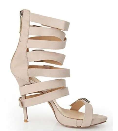 Women Buckle Straps Cut Out Sandals Gladiator Belt Fasten Open Toe Thin Back Zipper Party High Heels Sandal Booties