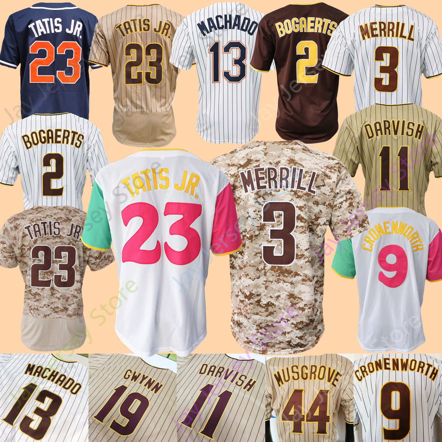 Baseball Jersey Jackson Merrill Fernando Tatis Jr. Xander Bogaerts Dylan Cease Manny Machado Luis Arraez Musgrove King Campusano Hoffman Gwynn Cronenworth Youth
