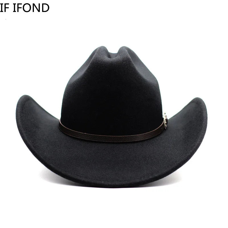 Vintage Western Cowboy Hat For Mens Gentleman Lady Jazz Cowgirl With Leather Wide Brim Cloche Church Sombrero Hombre Caps 250408