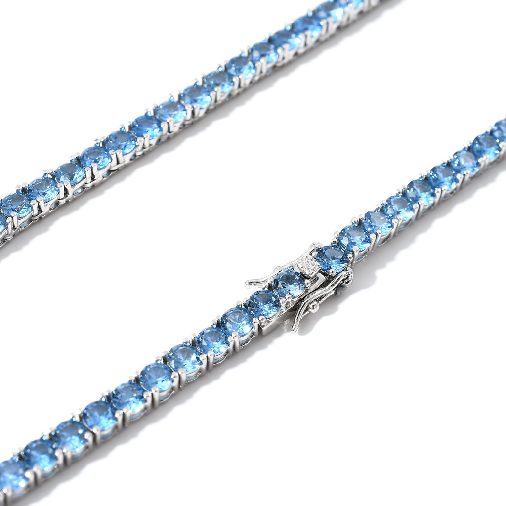 New hip hop tennis chain sea blue zircon 4mm zircon mens and womens necklace tennis chain