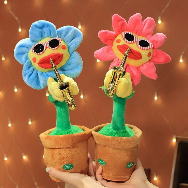 35cm electric sunflower stuffed plush doll with multiple songs USB saxophone dance singing toy fun childrens gift 250319