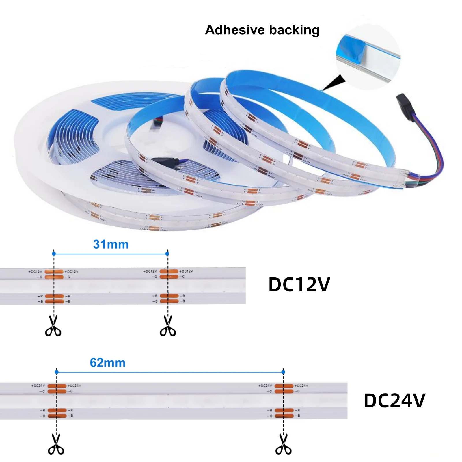 WiFi Bluetooth COB RGB LED Strip Lights With Remote Control 12V 24V Flexible Tape Ribbon Works with Alexa Music Linear Lighting 250311