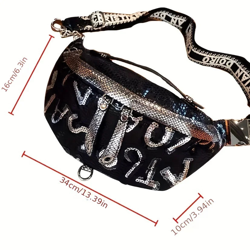 Compact multifunctional sequined waist bag casual outdoor sports street cross body chest bag fashionable 250318