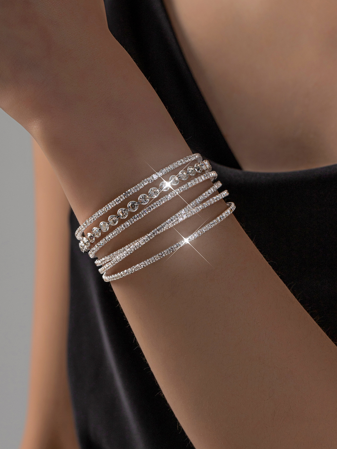 Choucong Brand Ins Top Sell Bride Bangle Sparkling Elegant Luxury Jewelry 925 Silver Fill Rhinestone Crystal Party Women Wedding Elastic Wedding Brace