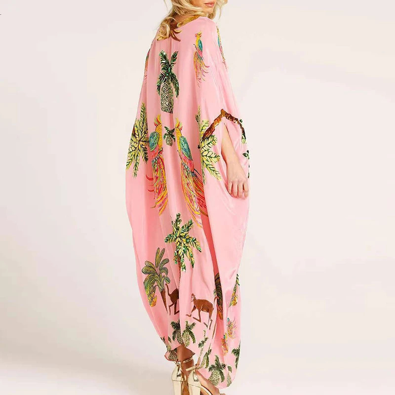 Fashionable loose floral summer dress with casual batwing sleeves Bohemian beach dress womens V-neck printed party dress Vestidos 250318 - view 7