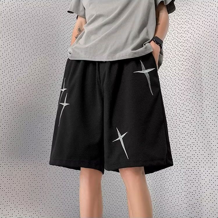 2025S Fashion Designer American Embroidered Shorts For Men S Summer Thin High Street Casual Split Ice Silk Pi Handsome Brand Vibe Middle Pants