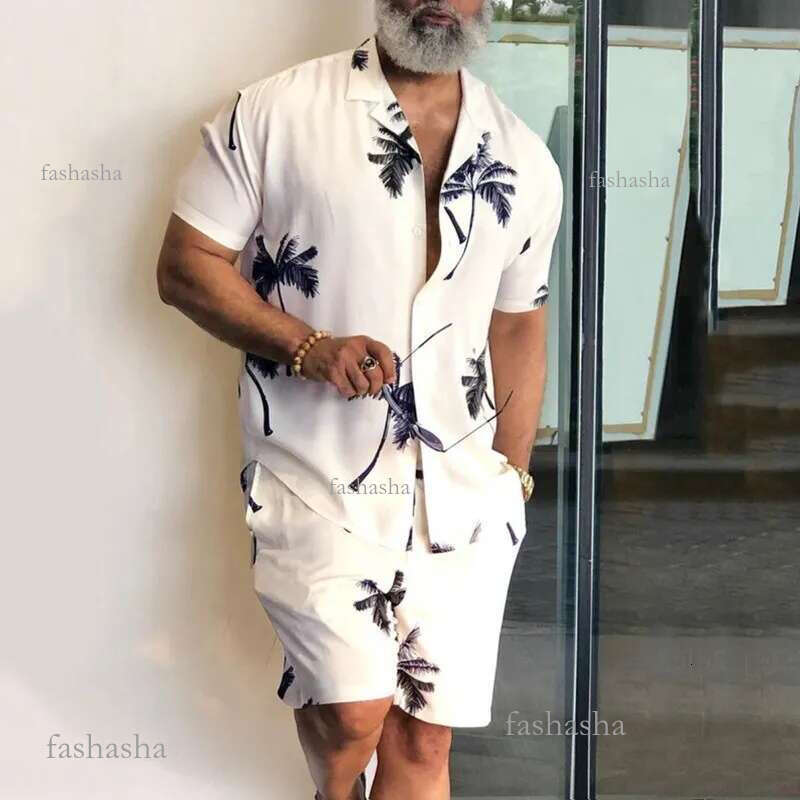 Summer Hawaii Trend Print Sets Men Shorts Shirt Clothing Set Casual Palm Tree Floral Beach Short Sleeve Suit 220615