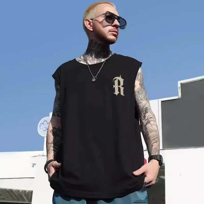 Summer letter printing mens vest hip-hop fashion sleeveless T-shirt Y2K street clothing oversized top retro vest clothing 250318