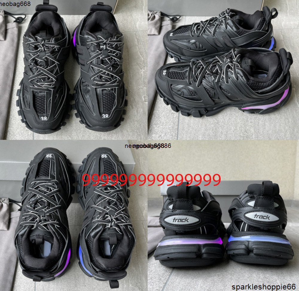 Womens Mens designer Casual Shoe Track LED Sneaker Light Grey Blue Gomma leather black pink Trainer Nylon Printed Platform for Men 3 3.0 Trainers Shoes gqsuts