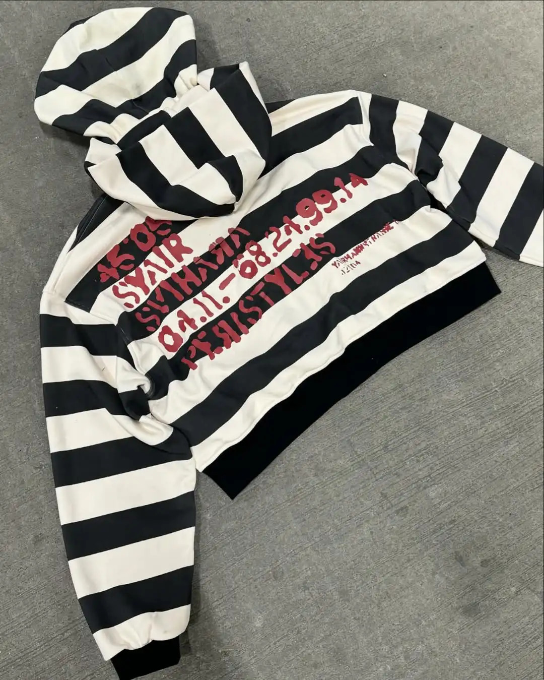 2025 Black White Stripe Prison Style Double Cuff Double Niche n Autumn Hoodie Mens Loose Casual Sports Street Clothes 250322