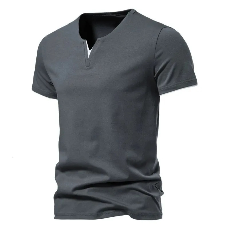 Summer Mens Short Sleeve Henley V-neck Lightweight TShirts Casual Cotton Slim Fit Basic Loose Fitness Sports Breathable Top 250322
