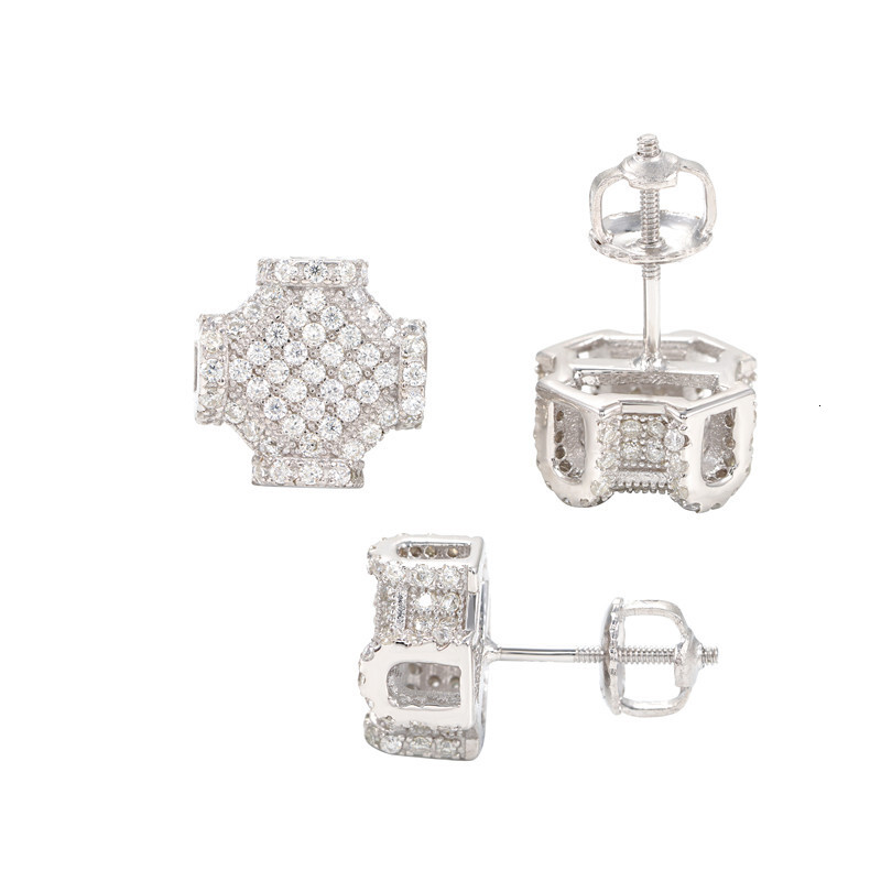 Diamond hair hip-hop style new S925 silver moissanite personalized male and female earrings fashionable earrings GRA