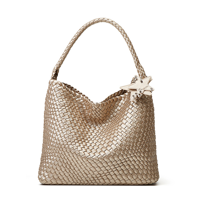 2025S Fashion Designer PU Woven Single Shoulder Super Large Capacity Mother And Child Bucket Lazy Style Tote Bag Travel Handbag