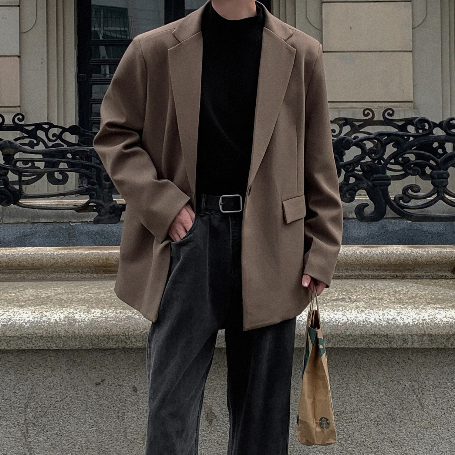 Oversized Korean Style Mens Loose Casual Small Suit Mens Autumn Padded Shoulder Suit Jacket Unisex Top 250321