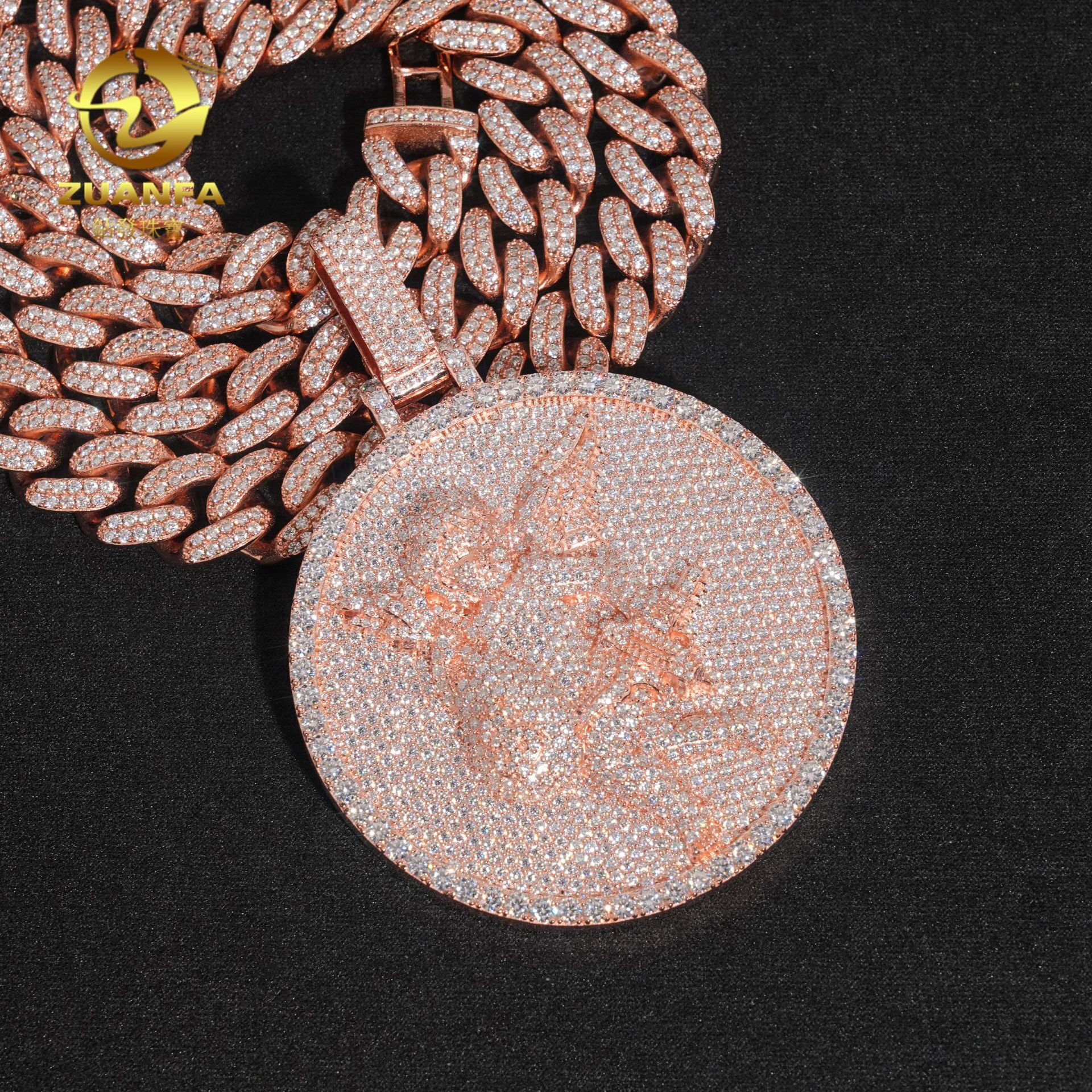 Diamond Hair New 2.5-inch Circular Angel Hip Hop Pendant 925 Silver Moissanite Pendant Can Thread 10mm Chain