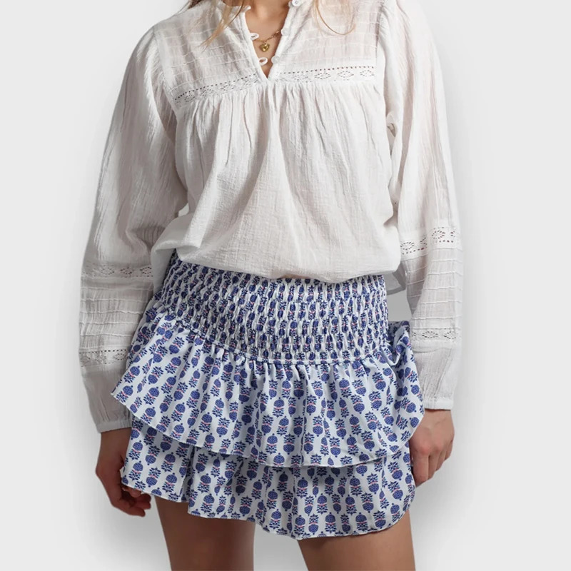 Women Y2K Ruffle Layered Mini Skirts Smocked A Line Pleated Short Skirt Boho Beach Mini Skirt Cute Skirts 250319
