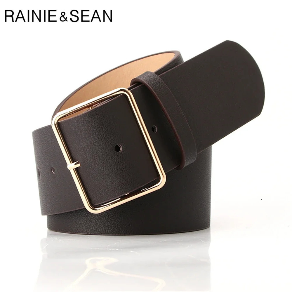 RAINIE SEAN Army Green Women Belt Ladies Waist Belt for Trousers Casual Pin Buckle Pu Leather Wide Belt Women Accessories 104cm 250322
