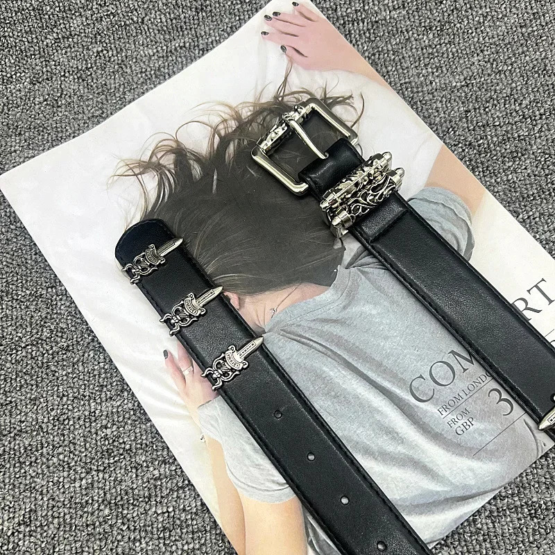 Fashion Retro Carved Needle Buckle Belt for Men Jeans Decorative Belt Accessories Goth Denim Belt 250322