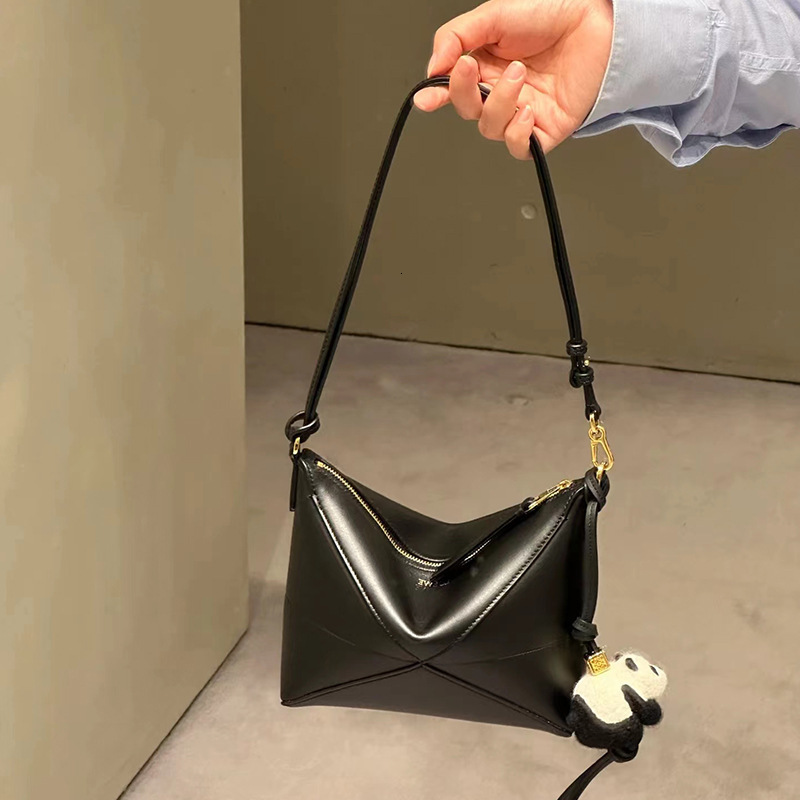 Cowhide Puzzle Pouch Mahjong Hammock Hobo Hanging Bed Underarm Gate Folding Geometry Bag Female 2025