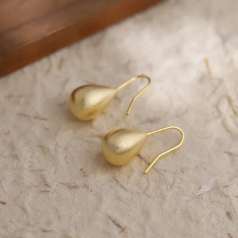 Korea fashion jewelry 14K gold plated simple metal drop brushed earrings elegant womens daily work accessories 250319