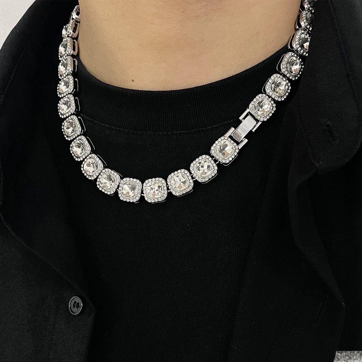 Hipster hip hop rap square dia Cuban chain accessories Upscale crystal cube full of dias new