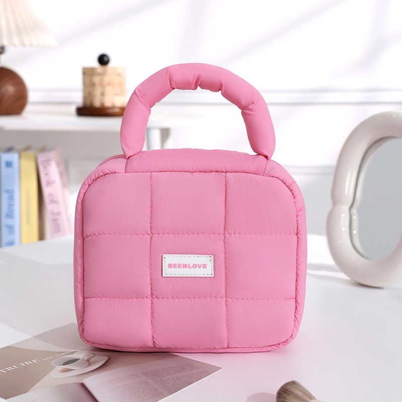 New puff square storage bag Macaron color girl soft hand makeup bag large capacity waterproof bag 2025