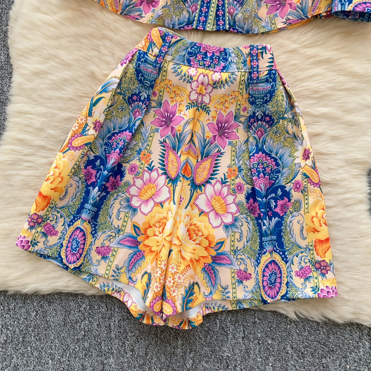 Two Piece Dress Women Summer 2Pcs Ladies Suit Women Shorts Set Long Sleeve Turtleneck Chiffon Top Shorts Two Piece Set Women Outfits conjunto femenino