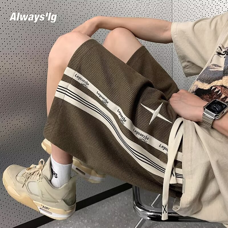 Fashion Designer American High Street Striped Embroidered Woven Casual Shorts For Men S Summer Loose Fit Plus Size Trendy Brand Sports Running Five Qu