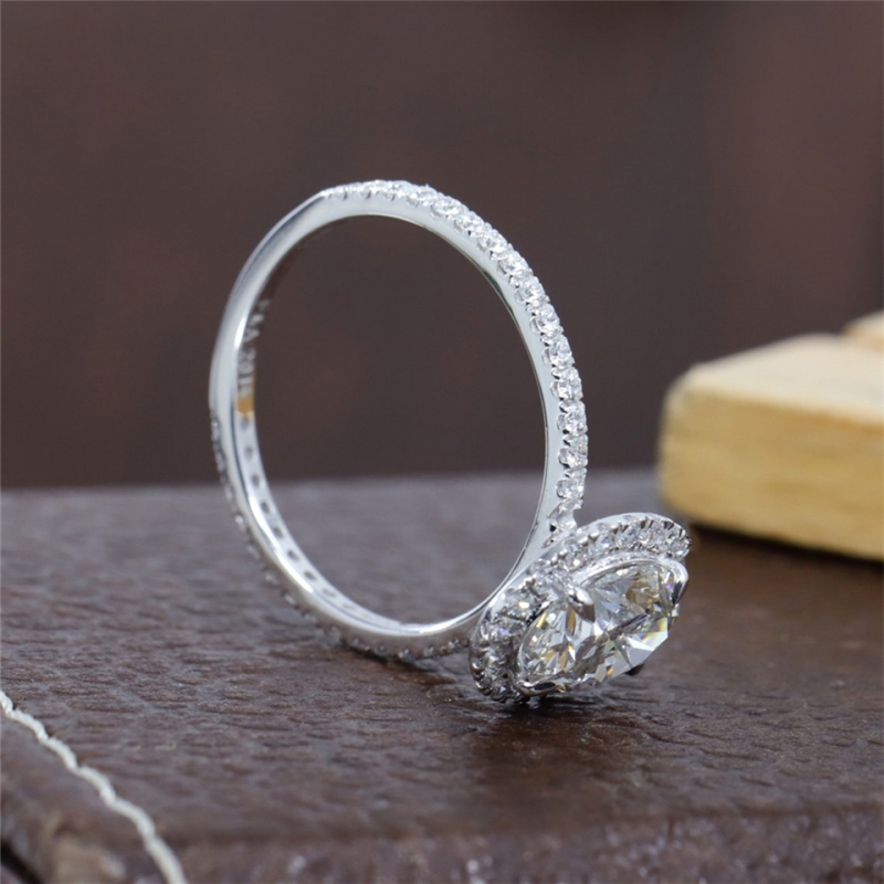 Jewelry 14K 18K Real Gold Halo Engagement Ring 1.5 Carat Oval Cut Lab Grown Diamond Ring Half Eternity Proposal 950 Platinum Anniversary Wedding Gift 