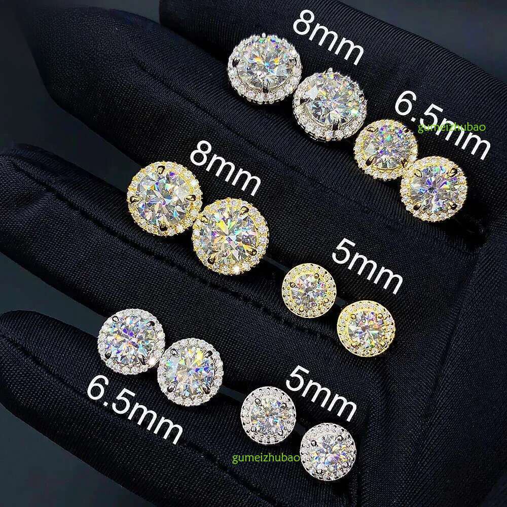 Moissanite Hip Hop Jewelry VVS Dia Round earrings 8mm 9.2mm 11mm width sterg sier hip hop fashion stud earri
