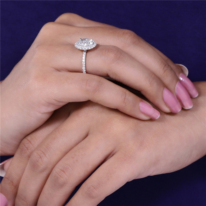 Jewelry 14K 18K Real Gold Halo Engagement Ring 1.5 Carat Oval Cut Lab Grown Diamond Ring Half Eternity Proposal 950 Platinum Anniversary Wedding Gift 