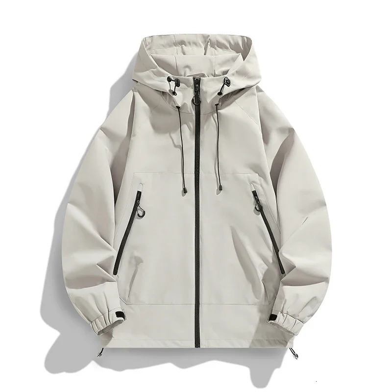 Autumn mens assault suit solid color waterproof and windproof outdoor cycling sports hooded windproof mens loose jacket 250321