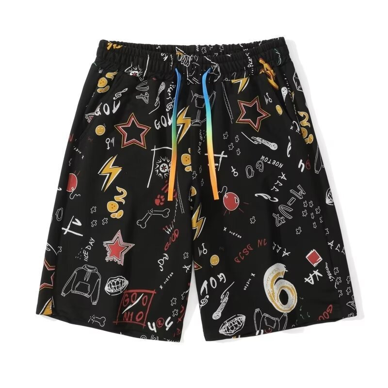 2025S Fashion Designer Summer High End Colorful Fashionable Light Luxury Youth Shorts For Men Trendy And Versatile Broken Hole Loose Casual Pentagram 