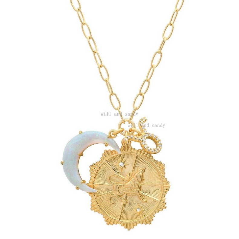 18k Gold Designer Necklaces Set 12 Horoscope Zodiac Sign Necklace Designer Opal Moon Charm Woman Girls Gold Chain Cubic Zirconia CZ Jewelry Valentine 
