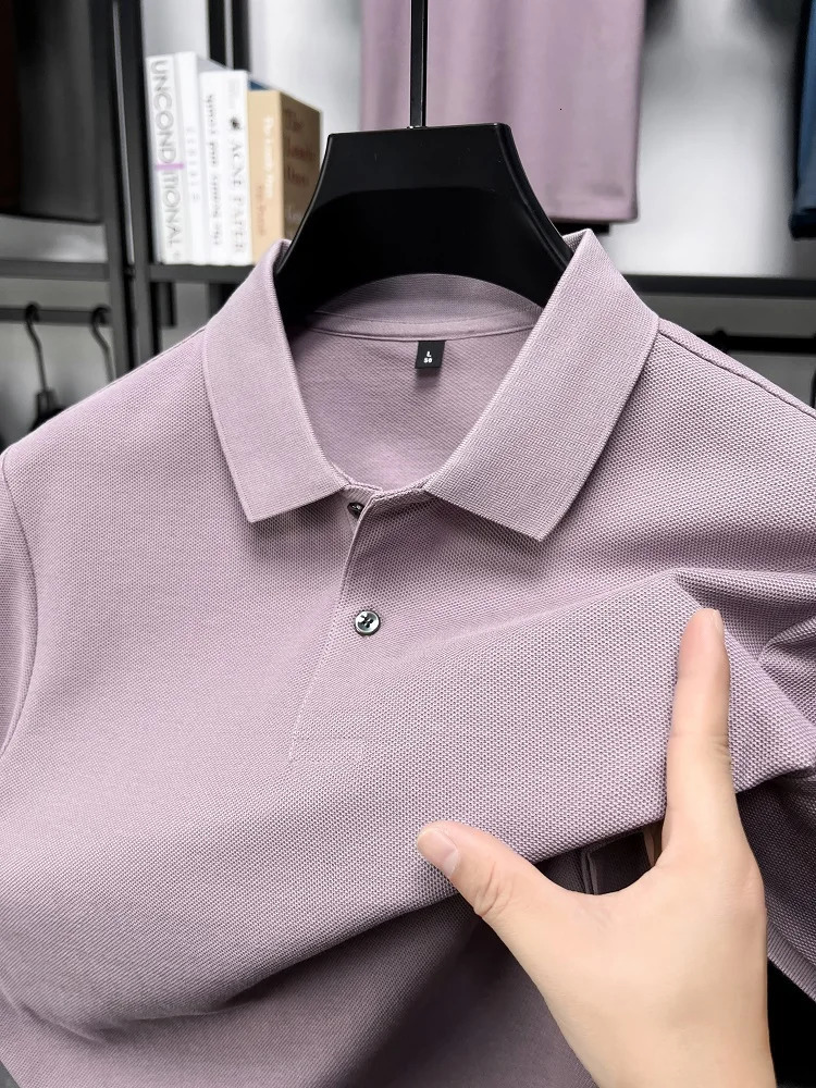 High quality solid color short sleeve polo shirt 100% pure cotton mens T-shirt simple solid color high-end business casual top 250322