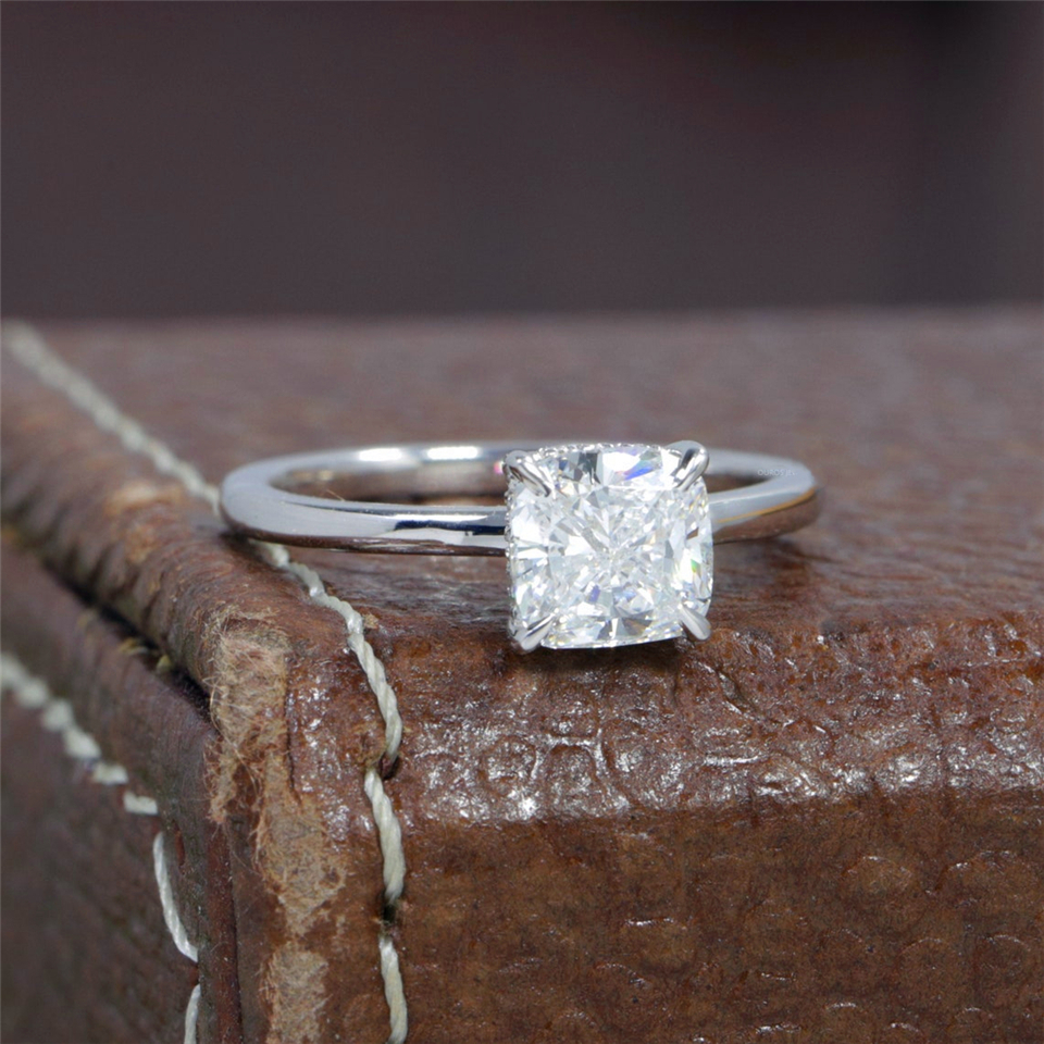 Jewelry 1.0 Carat Cushion Cut Hiden Halo Engagement Ring For Women Solid White Gold Lab Diamond IGI Certificate Wedding Ring E VS1 HPHT CVD Diamond