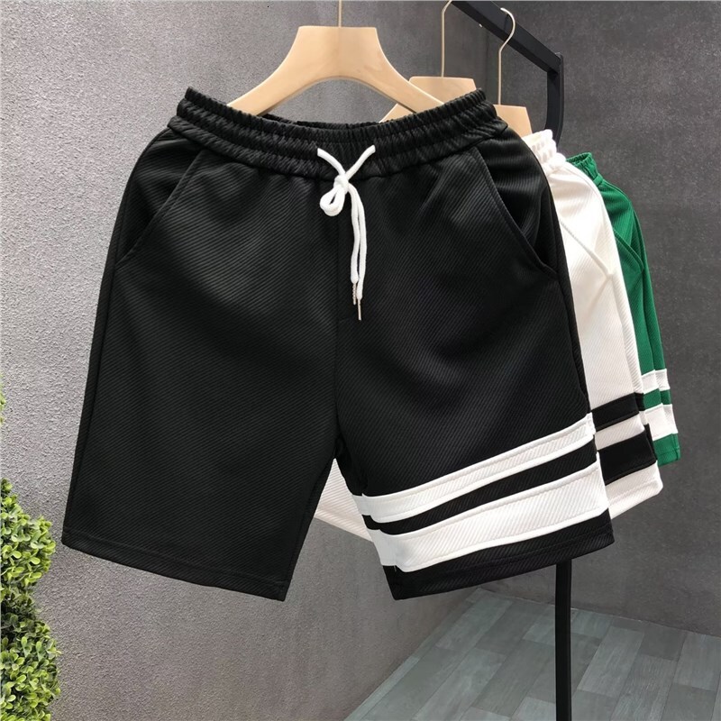 2025S Fashion Designer Trendy Striped Five Quarter Sport Pants Simple White Shorts Summer Thin Fit Men S Loose Beach Pants
