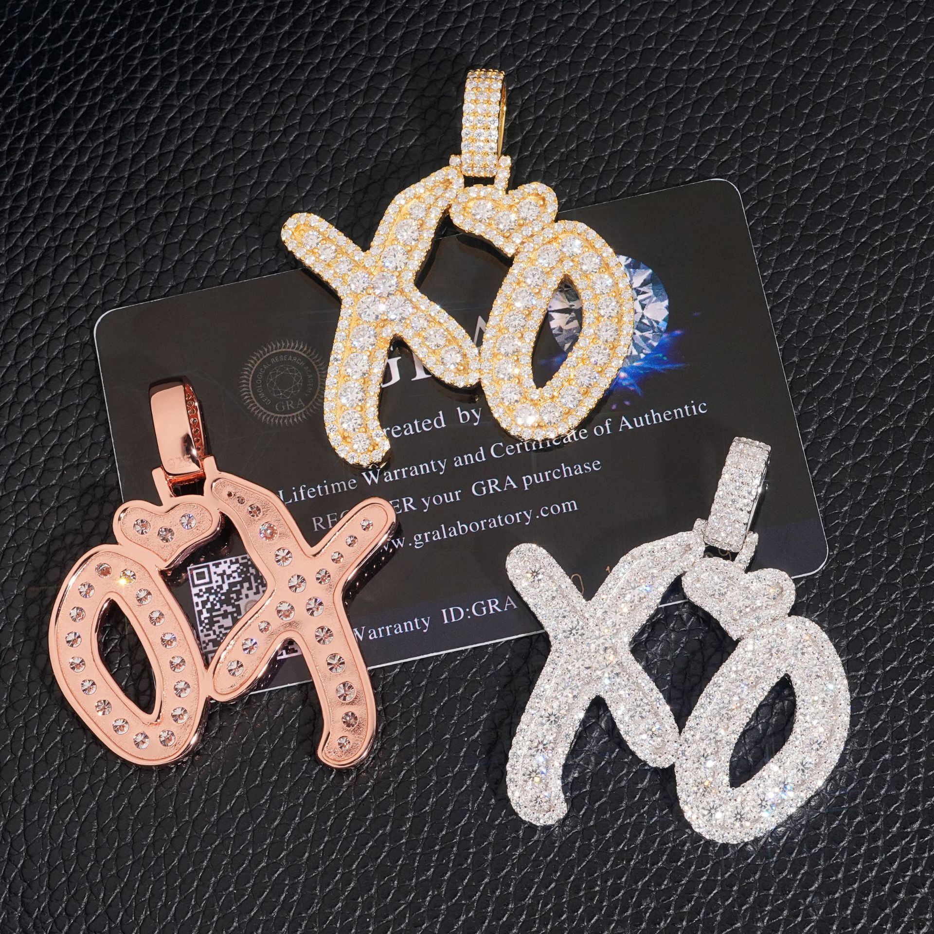 Diamond hair pendant personalized and fashionable 925 silver moissanite splicing XO letter hip-hop pendant